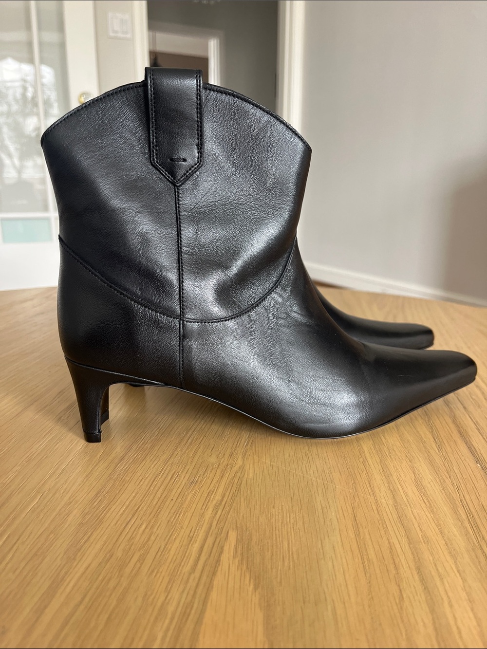 New STAUD Black Leather Cowboy Booties Size 38